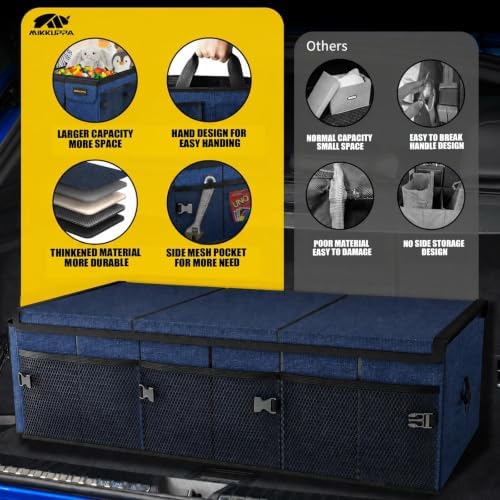 MIKKUPPA Trunk Organizer with Lid - 95L Collapsible Car Organizer, Blue