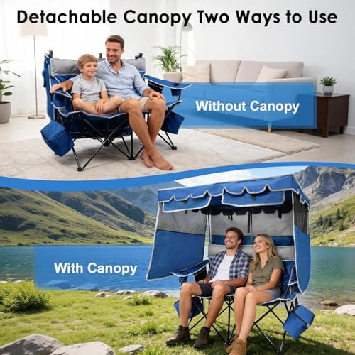Suteck Double Camping Chair with Canopy, 660lbs Folding Loveseat with Shade