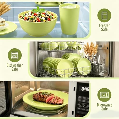 Wheat Straw Dinnerware Set 40-Piece Service for 8 Unbreakable Dishes Set Plates and Bowls Sets Drinking Glasses Microwave Safe Dish Set Lightweight Dinnerware Set for Home & Kitchen - Yellow