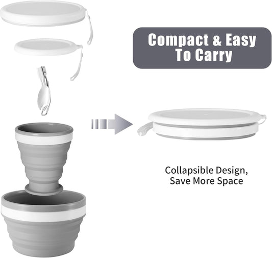 Odoland Camping Mess Kit Silicone Collapsible Bowl, Cup & Stainless Steel Spoon for 1 Person Backpacking Outdoor, Camping, Hiking and Picnic