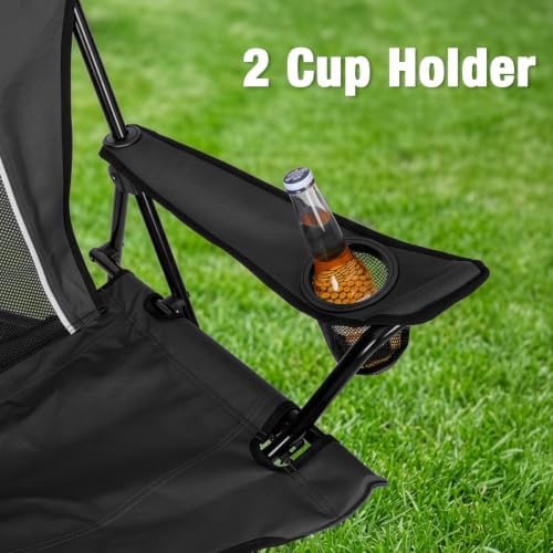 Romswi Portable Camping Chairs for Adult, Folding Outdoor Chairs with 2 Cup Holder, Folding Chair with Mesh Back for Outdoor, Fishing, Garden, 2-Pack, Black