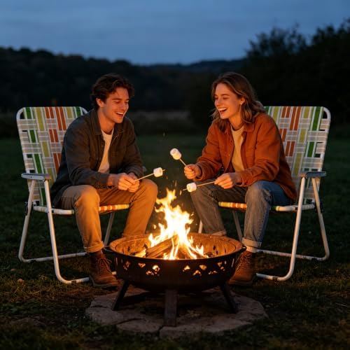 Folding Patio Lawn Webbed Chair Set of 2 - Classic Outdoor Portable Camping Chairs Stable Metal for Camping, Garden, Pool, Beach, Backyard and BBQ Rainbow