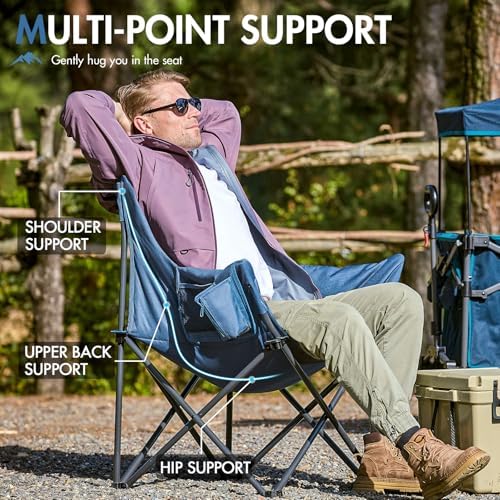 Portal Oversized Padded Camping Chair,350 lbs Folding Chairs Outdoor,Blue