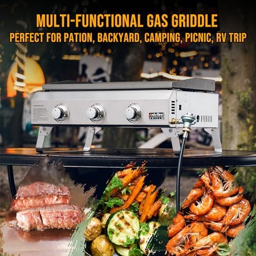 ONLYFIRE GRILLS Tabletop Gas Griddle 3 Burners, Propane Gas Stove, GS311