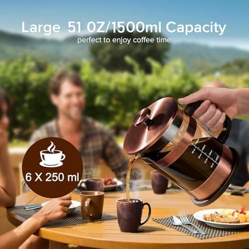 QUQIYSO French Press Coffee Maker 51oz, Large French Press, Thickened Glass