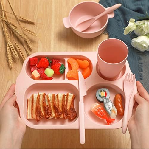Honoson 24pcs Wheat Straw Dinnerware, Unbreakable, Pink