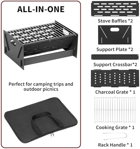 Charcoal Grill Portable Folding with Carry Bag,BBQ Camping Grill Fire Pit