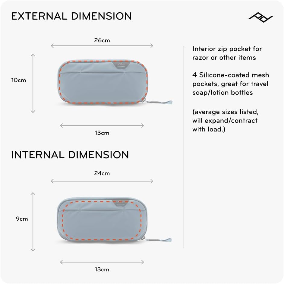 Peak Design Small Wash Pouch, Ocean, Weatherproof Travel Toiletry Bag, Upright or Hanging with Pockets, Magnetic Toothbrush Pocket, Wide UltraZip Opening, Toiletry Bag for Men and Women