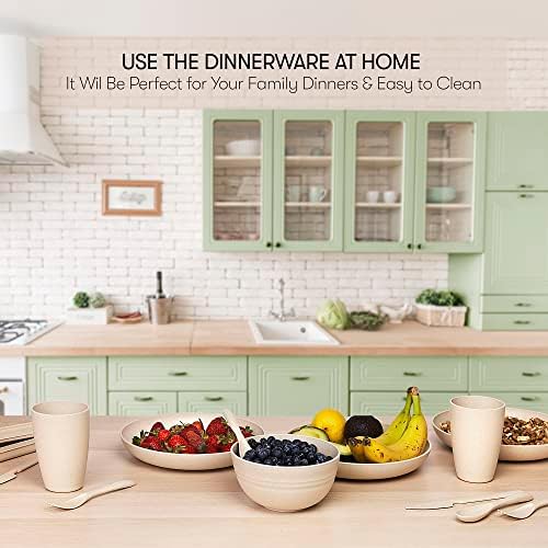 Wheat Straw Dinnerware Sets | Unbreakable Dinnerware Sets | Dishwasher Microwave Safe Dinnerware | Eco Friendly Non Breakable Dinnerware Sets | RV Outdoor Camping (Beige, Service for 4 (28 pcs))