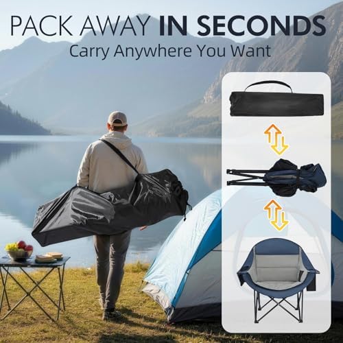 Oversized Camping Chairs for Adults - Heavy Duty Padded Outdoor Camp Chair