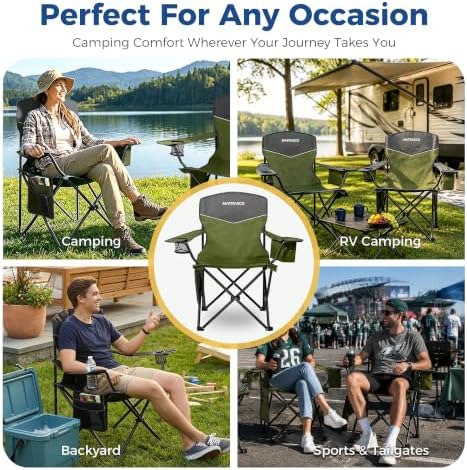 Outdoor Folding Camping Chairs 2 Pack, 350 lbs Capacity, Green