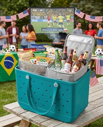 Insulated Cooler Organizer Insert Compatible with XL Bogg Bag,2-in-1 Dry-Wet Separate Tote Insert Leakproof Cooler&Mesh Storage Bag,Bogg Bag Accessories for Beach,Camping