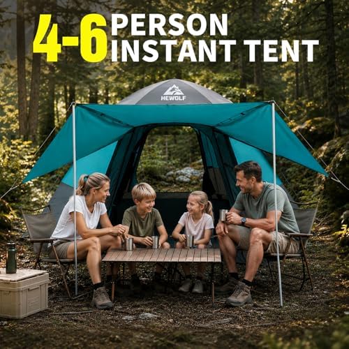 Hewolf 2/3/4 Person Camping Tent - Instant Pop Up Waterproof 2 Doors Tent with Easy Setup | 3-Season Hexagonal Dome Design for Family, Hiking & Traveling