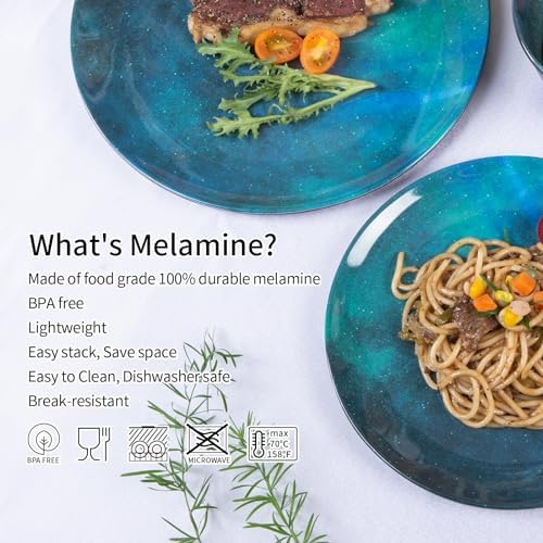 Melamine Dinnerware Sets for 4, 12pcs Plates and Bowls Sets for Daily Use, Dishwasher Safe, BPA-free, Teal Green