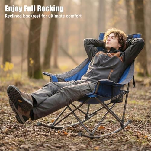 SUNNYFEEL Oversized Folding Rocking Camping Chair 2 Pack, 500lbs Blue