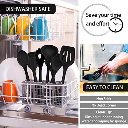P&P CHEF Black Kitchen Utensils, Silicone Cooking Utensil Set of 7