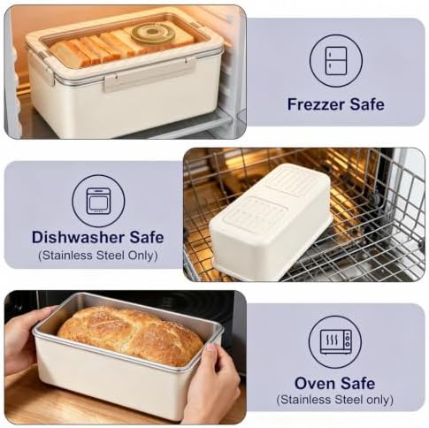 QCQHDU Bread Box, Stainless Steel Corner Bread Box Container, Beige, 1 Pack