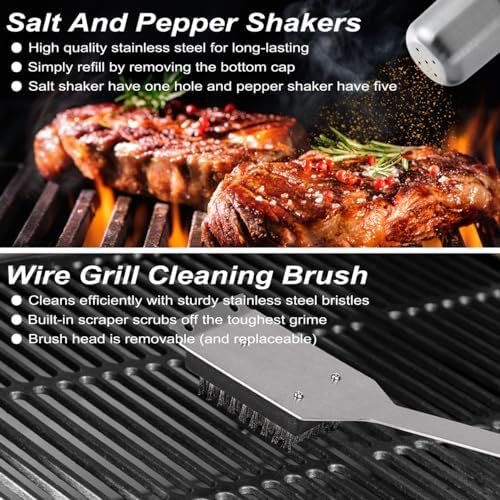 POLIGO 29 PCS BBQ Grill Accessories Stainless Steel BBQ Tools Grilling Tools Set with Storage Bag for Fathers Day Dads Birthday Presents - Camping Grill Utensils Set Ideal Grilling Gift for Men Silver