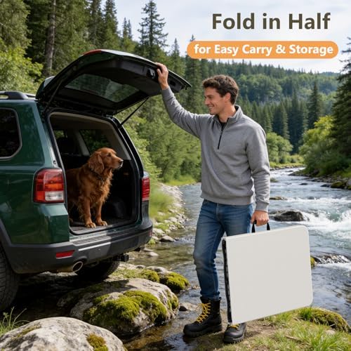 5 FT Folding Table, Heavy Duty Fold in Half Plastic Tables with Carry Handle, Portable Indoor Outdoor Utility Table for Party, Picnic, Camping, Banquet, Wedding, RV Travel