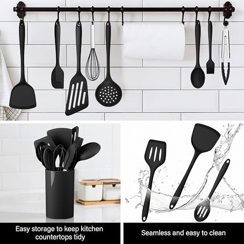 HaWare 11 PCS Silicone Cooking Utensils Set, Black