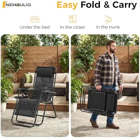NEWBULIG Zero Gravity Chairs Set of 4, Folding Lounge Recliner Chair