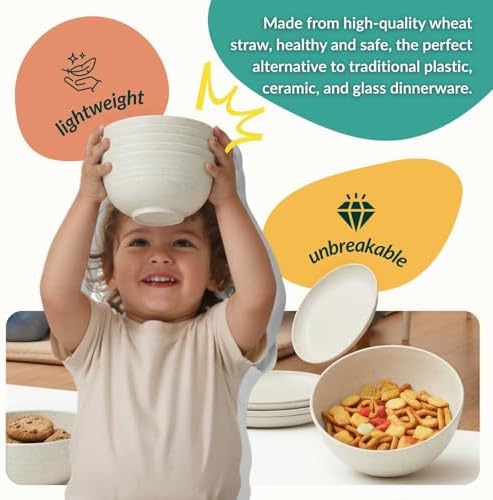Homienly 40 PCS Kitchen Dinnerware Sets, Wheat Straw Plates and Bowls Sets, Unbreakable Dishes Set for Camping, Picnic, Microwave and Dishwasher Safe, Plates, Bowls, Cups, Service for 8 (White)