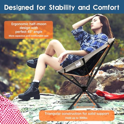 Raynesys Portable Swivel Camping Chair, 8 Seconds Quick Setup Easy Carry