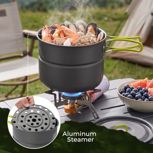 THTYBROS Aluminum Camping Pots Pans Outdoor Steamer 26Pcs Cookware Mess Kit