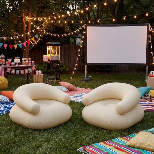 Novabright 2 Pcs Inflatable Chairs for Adults Blow Up Games Chairs Folding Portable Flocking Inflatable Sofa for Living Room Learning Camping Party (Beige)