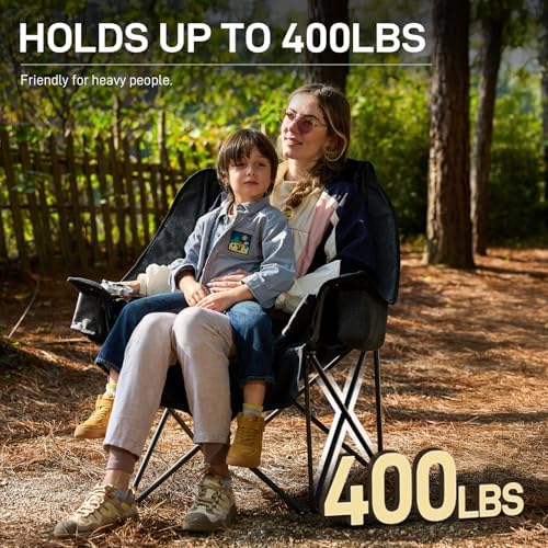 EVER ADVANCED XL Camping Chair with Detachable Cushion Support 400LBS Black