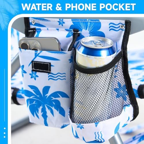 2 Pack Lightweight Portable Camping Beach Chair for Adults, Outdoor Lay Flat Folding Beach Chairs with 5 Positions, Backpack Beach Chair with Towel Bar, Zipper Pouch, Blue Coconut Tree