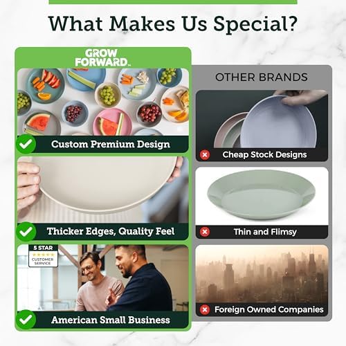 Grow Forward Premium Wheat Straw Plates and Bowls Sets - 8-Piece Wheat Straw Dinnerware Sets - Unbreakable & Reusable Microwave Safe Plastic Dinner Plates for Outdoors, RV, Camping Dishes - Sahara