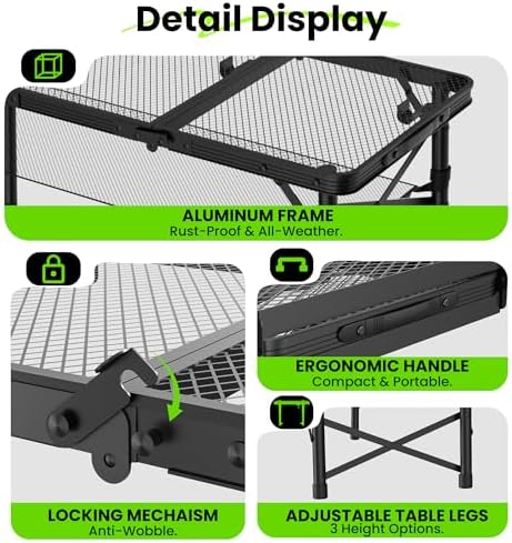 WildFinder Folding Grill Table, 3x1.3 FT Portable Camping Table, Foldable