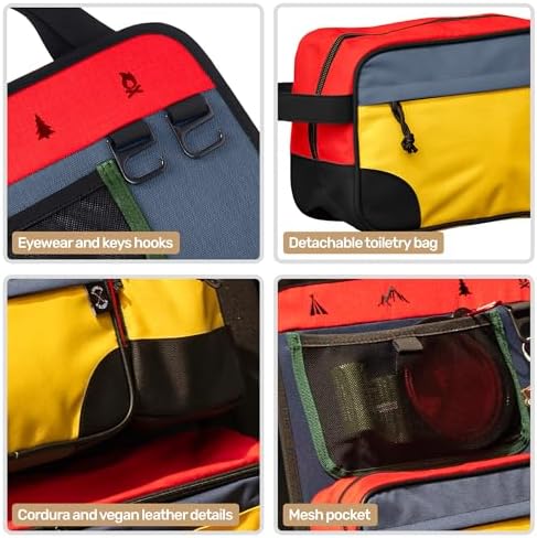 Living in a Bubble Seat back Organizer – Magnetic Toiletry and Cooler Pouch, Cordura Car Backseat Storage with Device Holder & Hooks, Multi-Compartment Utility Bag for Campervans & Family Travel