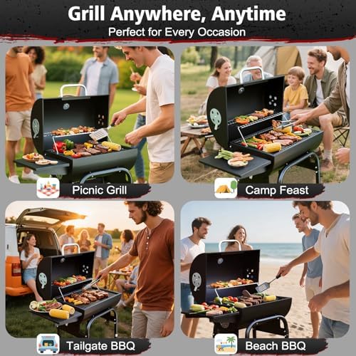 Barrel Barbecue Charcoal Grill: Premium Spacious Outdoor BBQ Grill