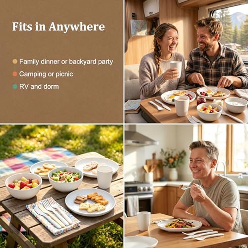 Kids Dishes Set for 4, Wheat Straw Plate and Bowl Set for 4 - White