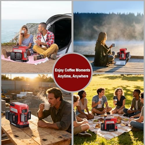 Taingwei Cordless Coffee Maker for Milwaukee M18 18V Battery, Portable Drip Coffee Maker with Electric Coffee Grinder for RV, Camping, Travel, Car, Hiking (Battery Not Included)
