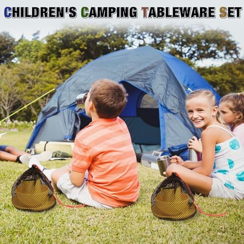 Scout Camping Mess Kit for Person Boy Scout Dishes Set Girl Scout Mess Kit with Mesh Bag Reusable Light Weight Eating Utensils Plastic Camping Cutlery Set for Travel Camp