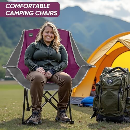 Northroad 2 Pack Oversized Camping Chair,Outdoor Padded Folding Lawn Chair w/Cup Holder,Carry Bag for Beach, Hiking, and Picnics,Heavy-Duty 300-lbs Capacity, Grey&Purple