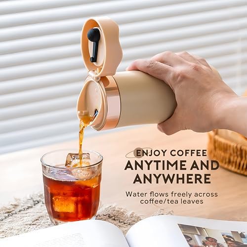 Travel French Press Coffee Maker 12oz Portable French Coffee Cup Double Walled Stainless Steel Vacuum Insulated Coffee Mug and Tea Maker Mini Vacuum Great for Camping and Traveling