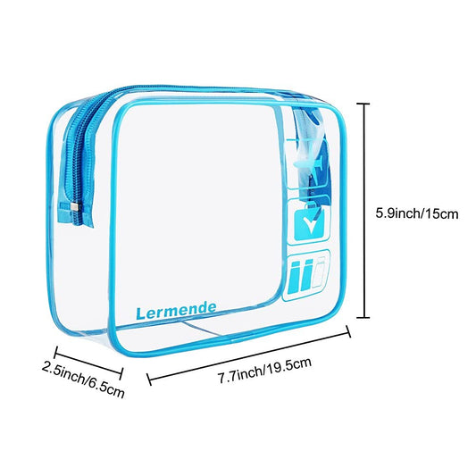 Lermende 2pcs Clear Toiletry Bag TSA Approved Travel Bag,Carry On for Travel,Airport Airline Accessories Compliant Bag,Quart Sized Makeup Cosmetic bag Women Men (Blue, 2 Pack)