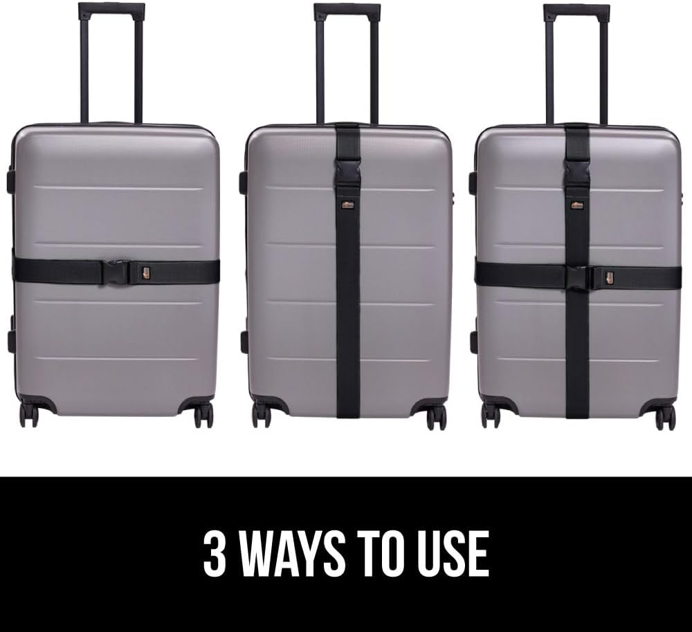 GORILLA GRIP Heavy Duty 8 Pack Adjustable Luggage Straps for Suitcases, Easy to Identify Travel Belt Connector Holds Suitcase Together, Extends Life of Bag, Strap Connects Two Bags, Accessories, Black
