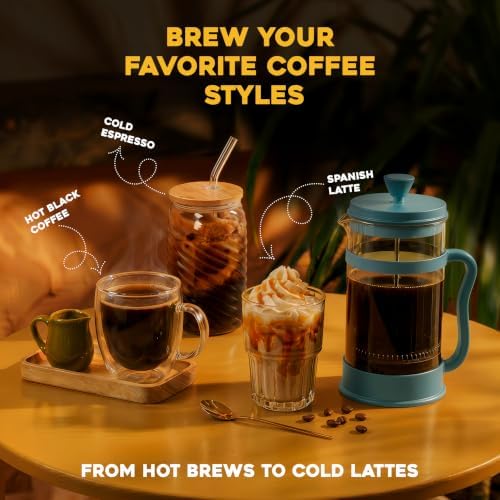 Utopia Kitchen 12 oz Glass French Press, French Press Coffee Maker, Tea Press, Triple-Layer Filter for Smooth Brew, Heat-Resistant Borosilicate Glass, Stainless Steel Plunger, Aqua