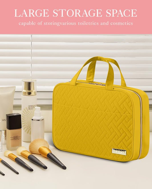 HOTOR Travel Toiletry Bag w/Hanging Hook - Spacious Toiletry Bag Essentials for Women & Men, Makeup Bag/Big Comparment, Waterproof for Travel Accessories, Medium, Yellow