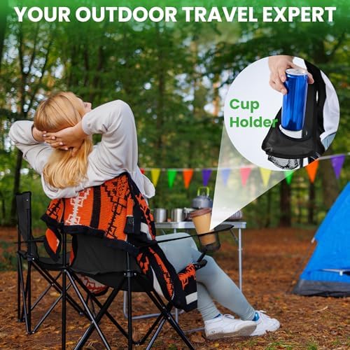 4 Pack Lightweight Camping Chairs Folding Lawn Chair Outdoor Beach Chair with Cup Holder & Carry Bag for Outside Sports, Fishing, Hiking, Travel, Picnic, Backyard(Black) (Black, 4PC)