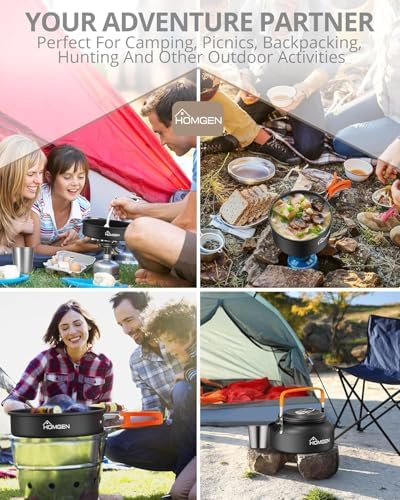 HOMGEN Portable Ultralight Anodized Aluminum Camping Cookware Set - Nesting Camping Pot and Pan-800ml Insulated Teapot-Carrying Bag-for Camping Hiking Picnic RV Trip