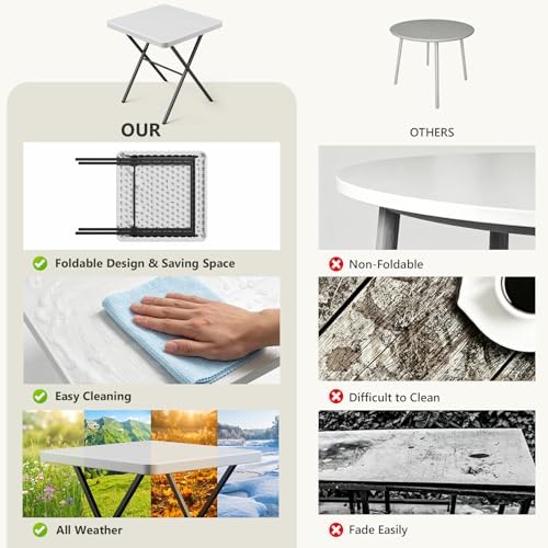 2 Pack Folding Table and 4 Pack Folding Chair, No Assembly Portable Folding Table and Chairs Set, Heavy Duty Event Foldable Table and Chair for Outdoor, Camping, Picnic, Indoor(White)