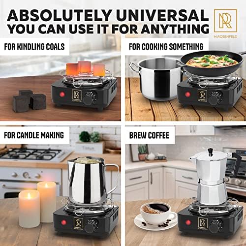 PRO Hookah Coal Burner for Hookah Cubes 500W with grid – BLACK HEAT Charcoal Burner Electric for Shisha with grill & FREE Hooka Tongs - Strong Durable 304 Steel Coil