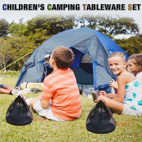 Scout Camping Mess Kit for Person Boy Scout Dishes Set Girl Scout Mess Kit with Mesh Bag Reusable Light Weight Eating Utensils Plastic Camping Cutlery Set for Travel Camp