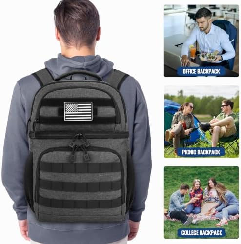 MOZETO Lunch Backpack for Men, Tactical Inspired Double Deck Cooler Backpack Insulated Leakproof RFID Lunchbox for Work (Dark Gray)